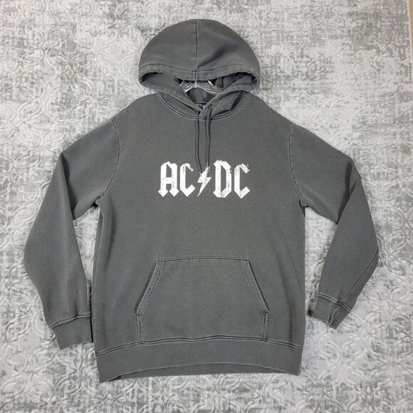 AC DC Hoodie Mens XL Gray Classic Logo Graphic Sweatshirt Fleece Rock Band Tour - Picture 1 of 13